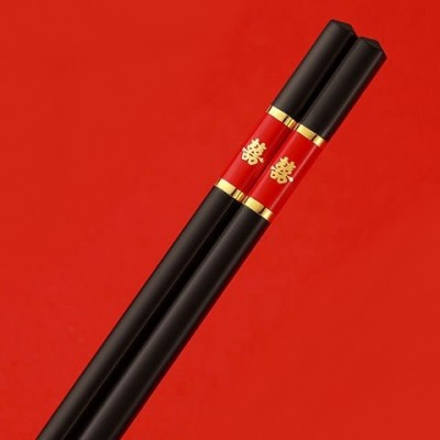 Пластиковые палочки для еды с узорами Eco1shop Черные с красным 24 см
